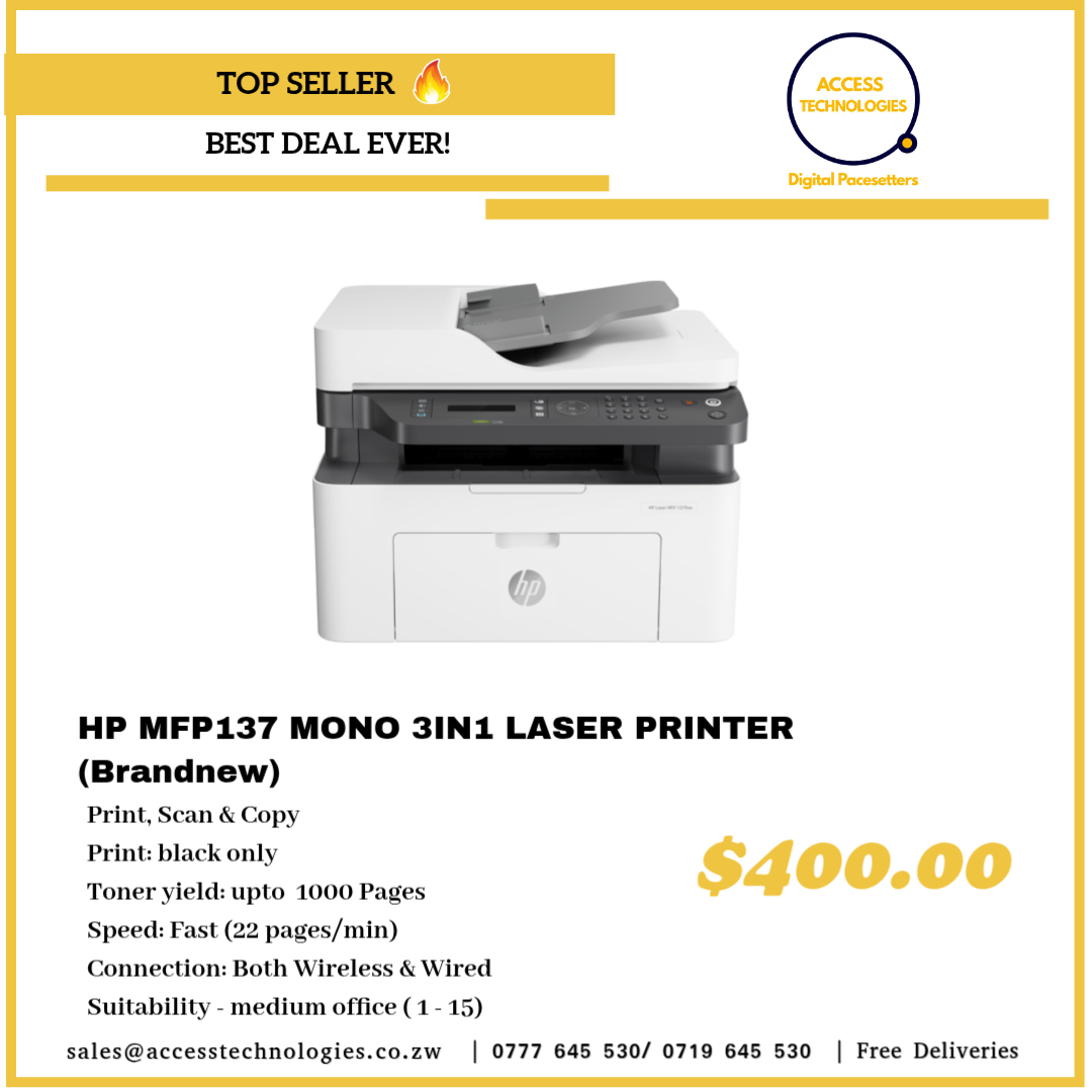 BRANDNEW HP 137FNW BLACK ONLY LASERJET PRINTER